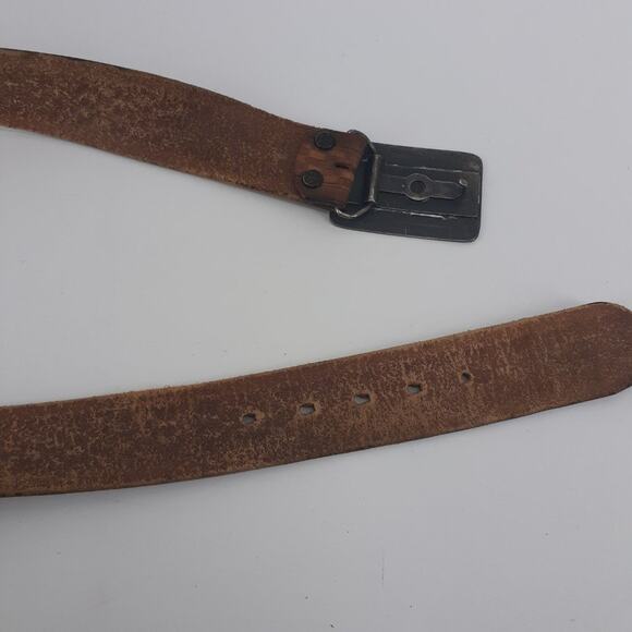 Men's Tooled Brown Leather Belt Basket Weave Shaggy Dog Buckle Old English Sheep - Picture 7 of 13